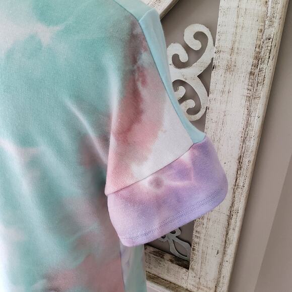 Women's Short Sleeve T-Shirt Tee Top in Pastel Tie Dye Chevron Relaxed Fit - Picture 6 of 13